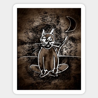 Sitting Cat. Meditation Under The Moon. Sticker